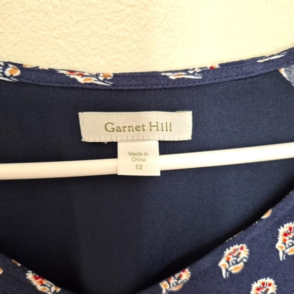 🍁Garnet Hill Navy Blue Floral Midi Dress – Size 12 - Picture 5 of 7